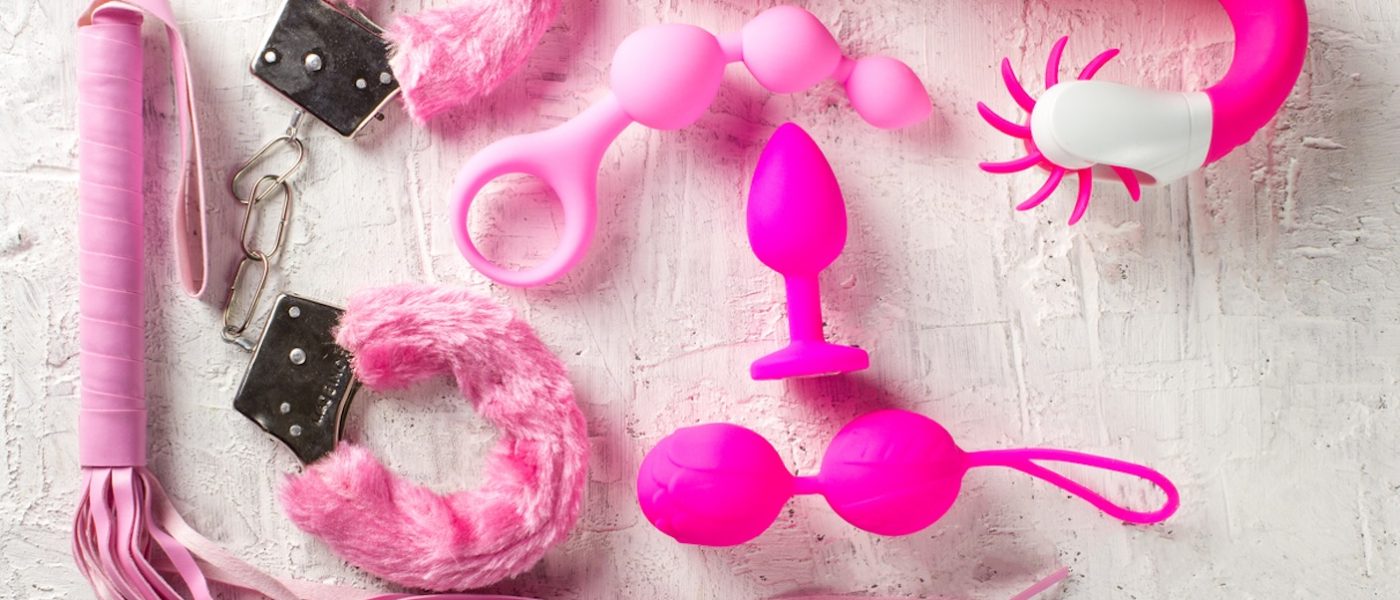 Different sex toys fur handcuffs, love balls, butt plug, and other