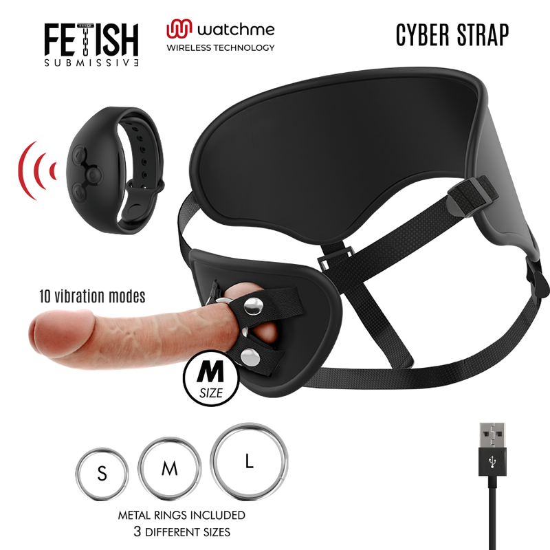 FETISH SUBMISSIVE CYBER STRAP – HARNESS WITH REMOTE CONTROL DILDO WATCHME M TECHNOLOGY