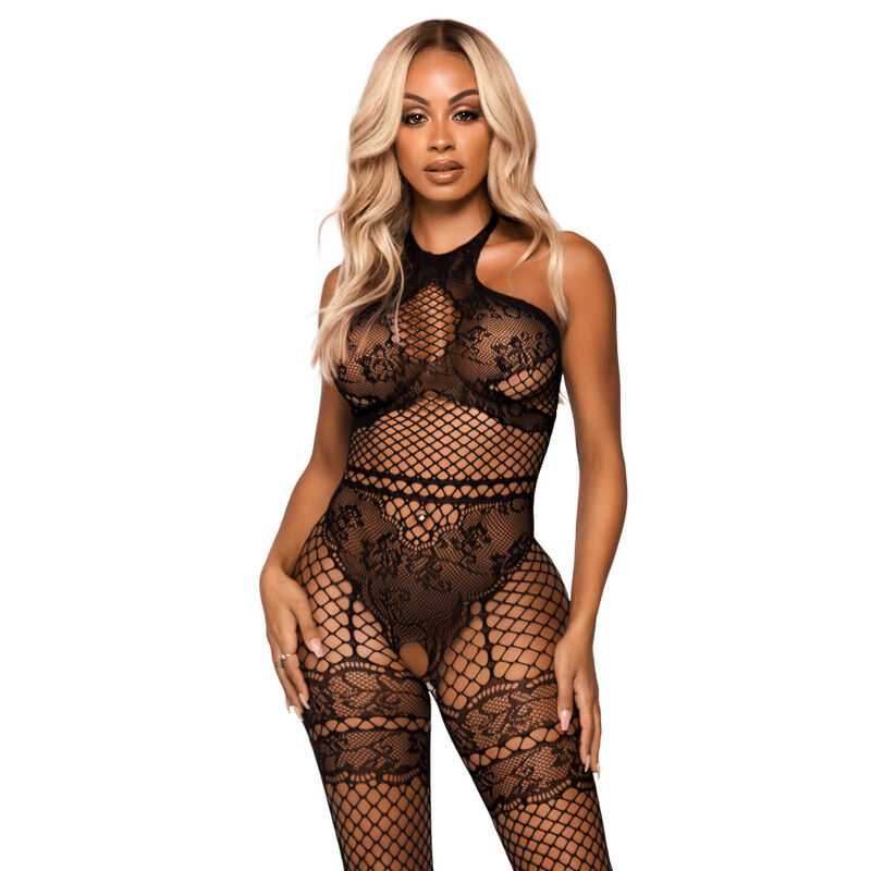 LEG AVENUE – NET HALTER BODYSTOCKING ONE SIZE – BLACK