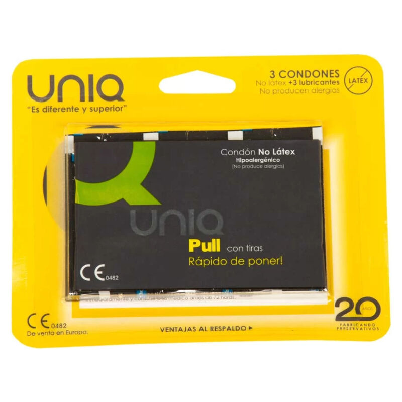 UNIQ – PULL LATEX FREE CONDOMS WITH STRIPS 3 UNITS