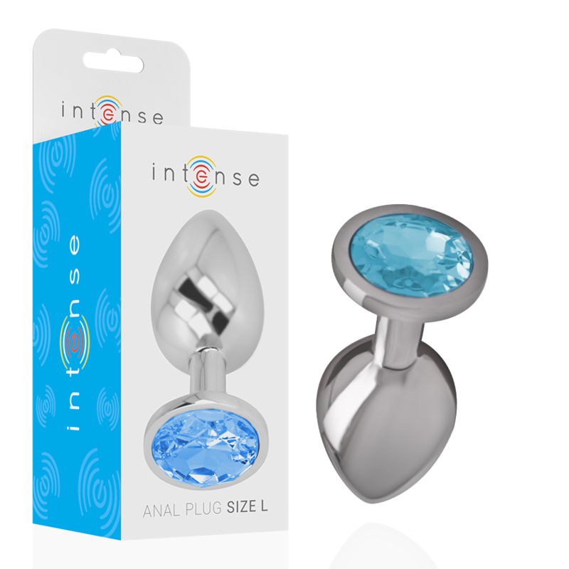 INTENSE – ALUMINUM METAL ANAL PLUG WITH BLUE CRYSTAL SIZE L