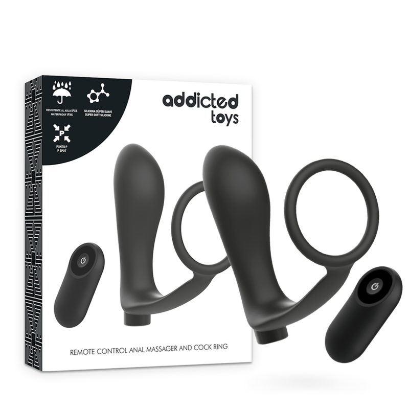 ADDICTED TOYS – PENIS RING WITH REMOTE CONTROL ANAL PLUG BLACK RECHARGEABLE