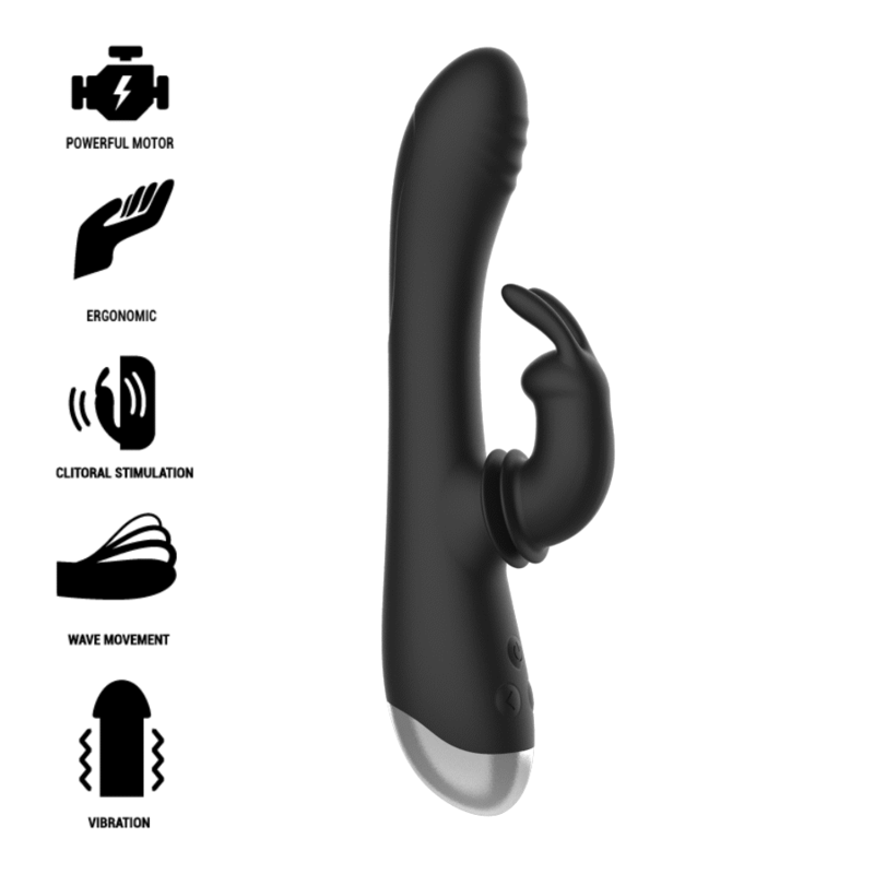 BLACKSILVER - DJ. ADAM RECHARGEABLE SILICONE RABBIT STIMULATOR BLACK