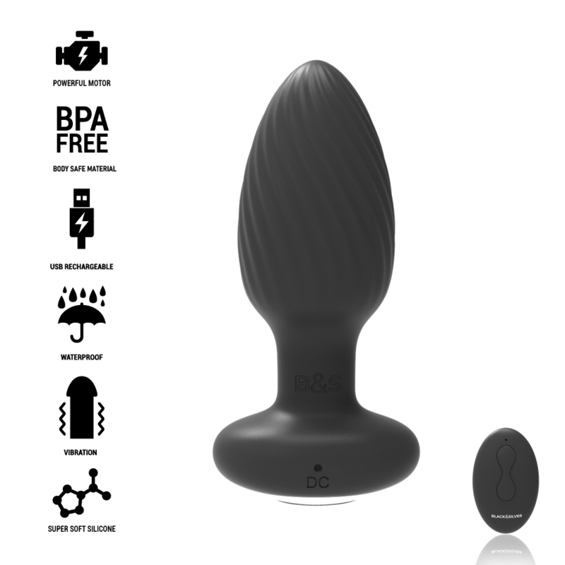 BLACKSILVER - WELLS PLUG SILICONE ANAL ROTATOR REMOTE CONTROL