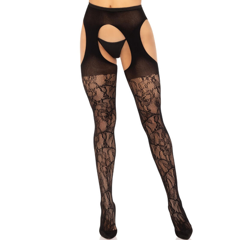 LEG AVENUE – LACE GARTER STOCKINGS BLACK