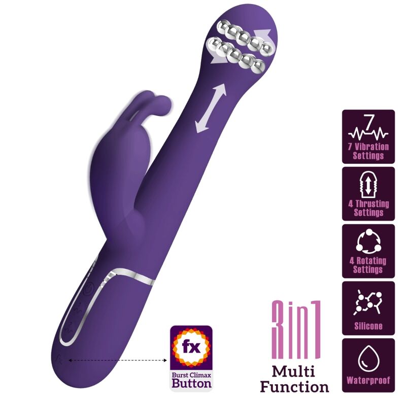 PRETTY LOVE – DEJON RABBIT VIBRATOR 3 IN 1 MULTIFUNCTION PURPLE