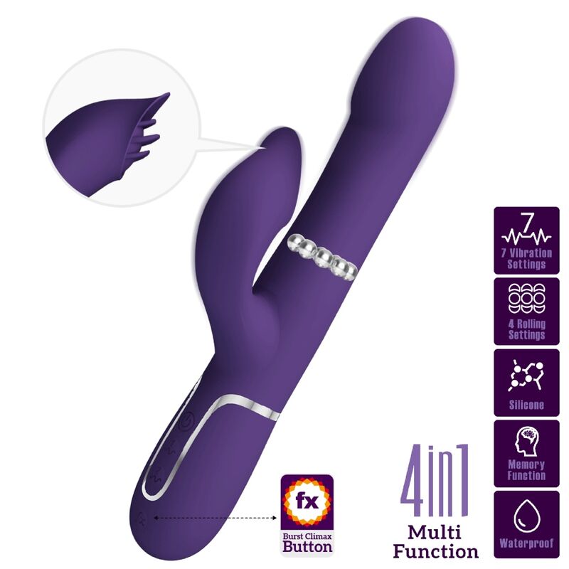 PRETTY LOVE – ZALIN RABBIT VIBRATOR PEARLS 4 IN 1 PURPLE