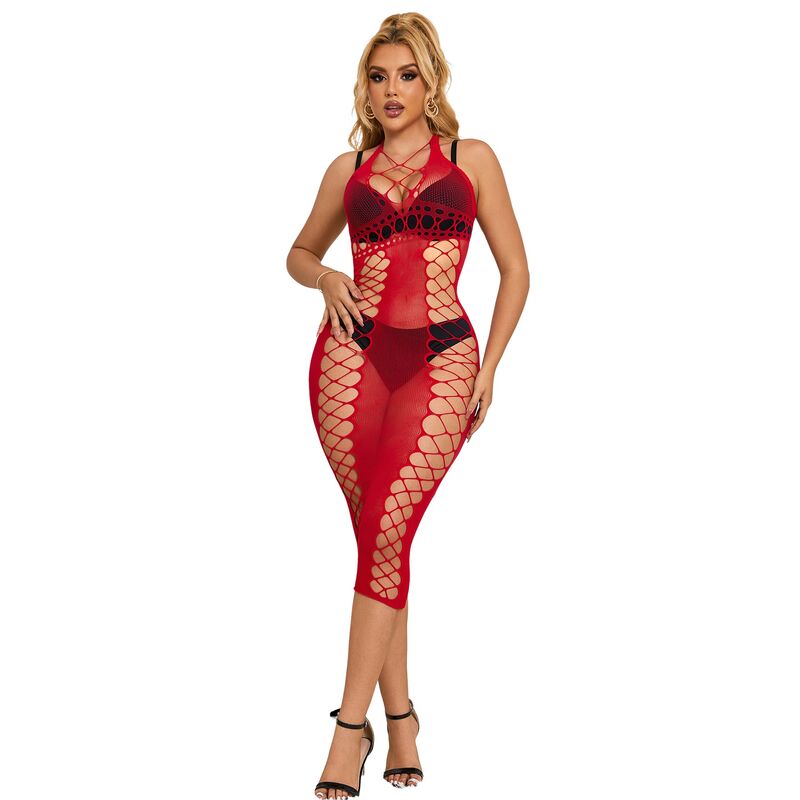 SUBBLIME – 952327 LONG RED FISHNET DRESS ONE SIZE