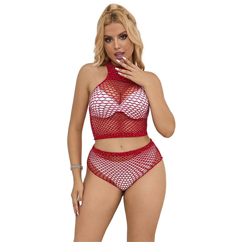 SUBBLIME – 952402 FISHNET SET WITH PINK DIAMONDS ONE SIZE