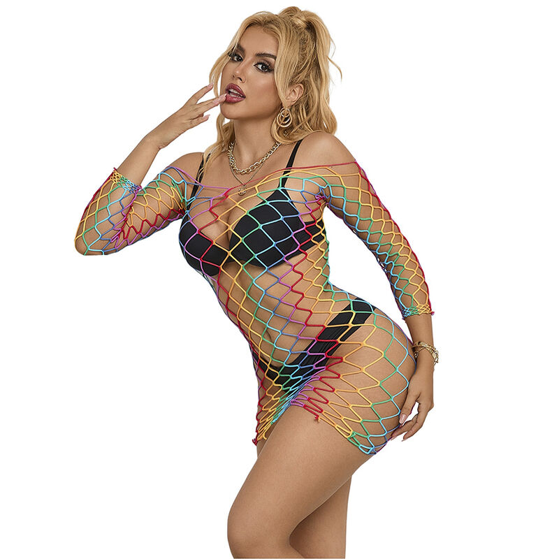 SUBBLIME – 952426 RAINBOW LONG SLEEVE FISHNET BODYSTOCKING ONE SIZE