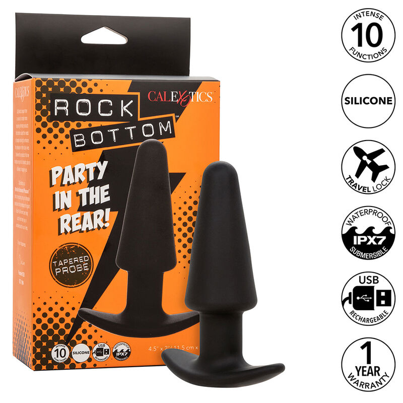 CALEXOTICS – ROCK BOTTOM TAPERED ANAL PLUG 10 VIBRACIONES SILICONE BLACK