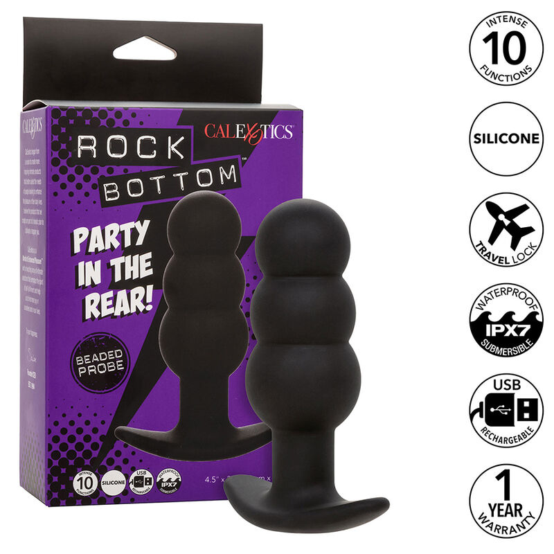 CALEXOTICS – ROCK BOTTOM BEADED ANAL PLUG 10 VIBRATIONS SILICONE BLACK