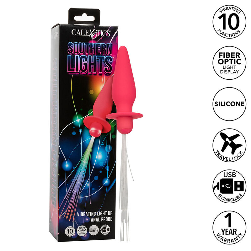 CALEXOTICS – SOUTHERN LIGHTS LIGHT UP ANAL PLUG 10 VIBRATIONS SILICONE PINK