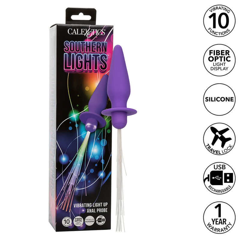 CALEXOTICS – SOUTHERN LIGHTS LIGHT UP ANAL PLUG 10 VIBRATIONS SILICONE PURPLE