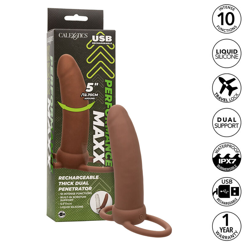 CALEXOTICS – MAXX THICK DUAL PENETRATOR 10 VIBRATIONS BROWN