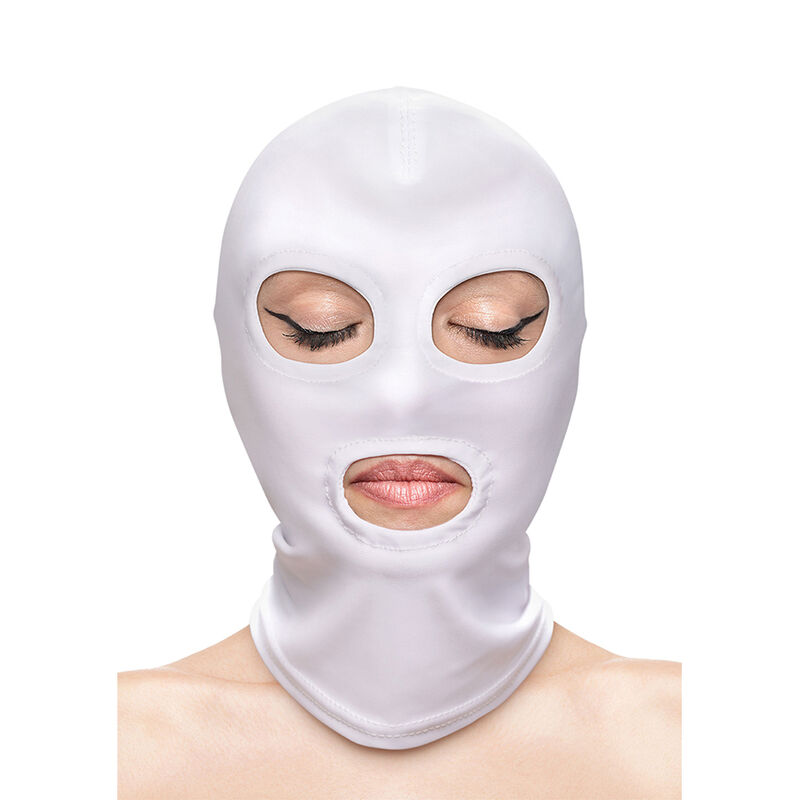 NS NOVELTIES – FETISH  FASHION EYES AND MOUTH HOOD NYLON WHITE