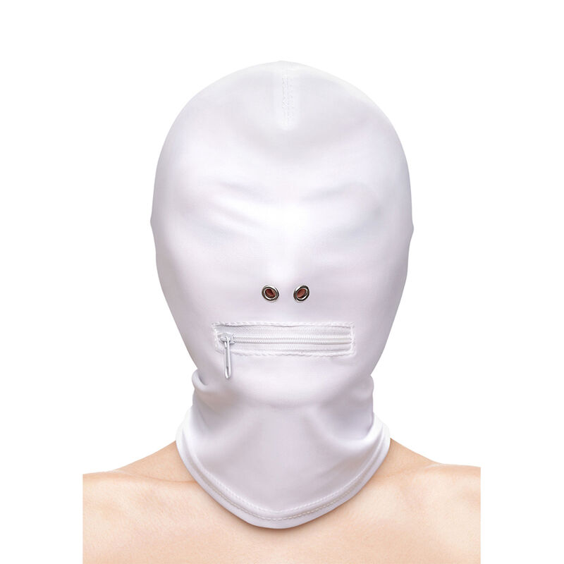 NS NOVELTIES – FETISH  FASHION CLOSED ZIPPERED MOUTH HOOD NYLON WHITE