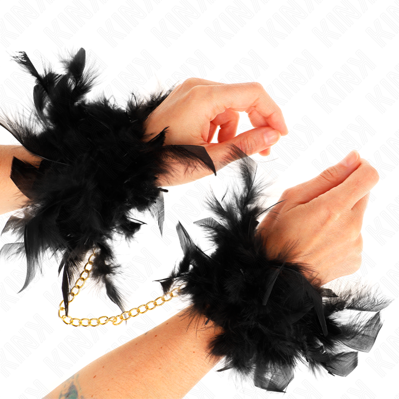 KINK – FEATHER HAND CUFFS WITH GOLD CHAIN MODEL 1