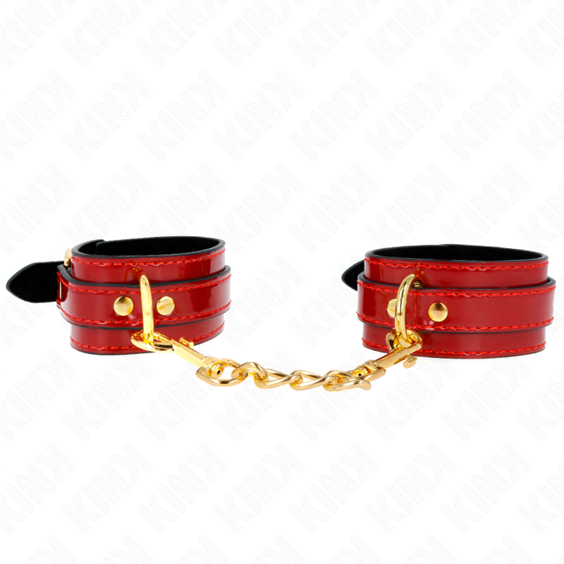 KINK – JOANNA ANGEL WRIST CUFFS RED ADJUSTABLE WITH GOLD CHAIN 16.5-26 CM X 4 CM