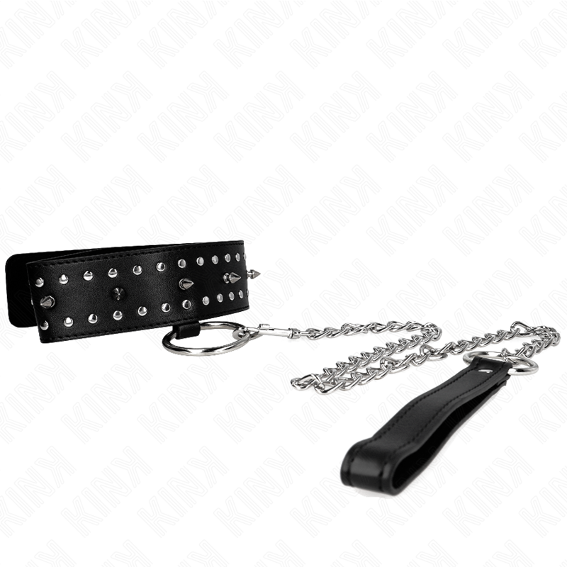 KINK – NECKLACE WITH LEASH 65 CM WITH SILVER STUDS MODEL 1 ADJUSTABLE 36-43 CM X 5 CM