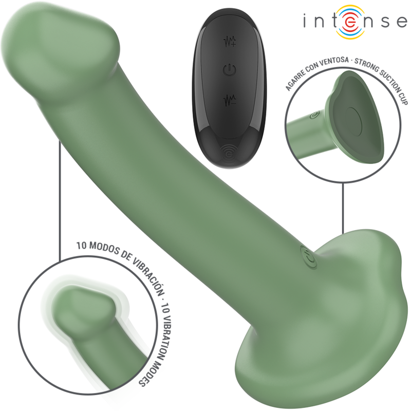 INTENSE – BECCA VIBRATOR WITH SUCTION CUP 10 VIBRATIONS GREEN REMOTE CONTROL