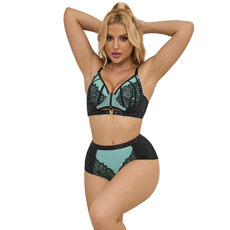 SUBBLIME – 955557 GREEN PATENT LEATHER MESH ZIPPER BRA SET S/M