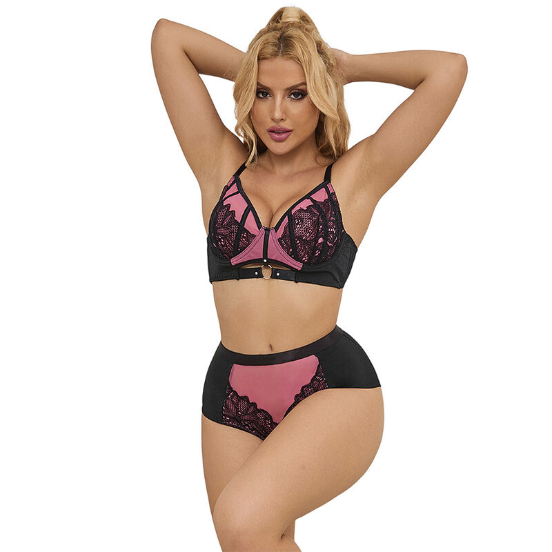 SUBBLIME – 955571 PINK PATENT LEATHER MESH ZIPPER BRA SET S/M