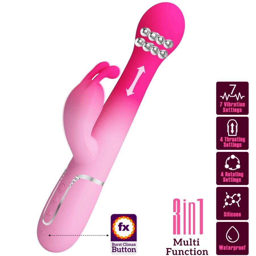 PRETTY LOVE – DEJON 3 IN 1 MULTIFUNCTION RABBIT VIBRATOR PINK