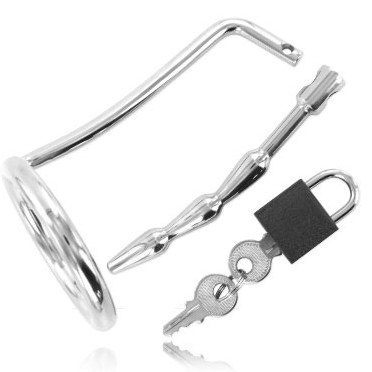 METAL HARD – TESTICLE RING WITH URETHRAL CHASTITY PLUG