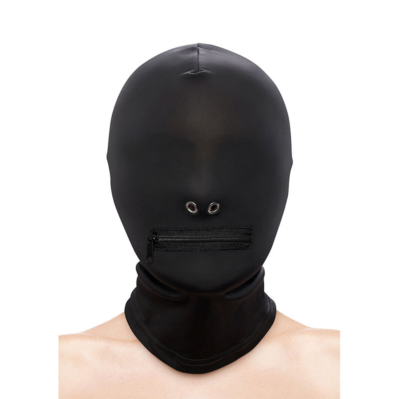 NS NOVELTIES – FETISH  FASHION CLOSED ZIPPERED MOUTH HOOD NYLON BLACK