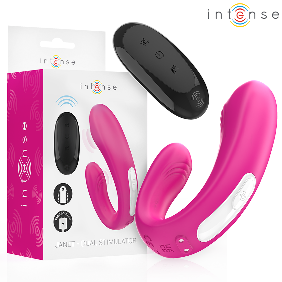 INTENSE – JANET DUAL U-SHAPED STIMULATOR AND VIBRATOR WITH REMOTE CONTROL PINK