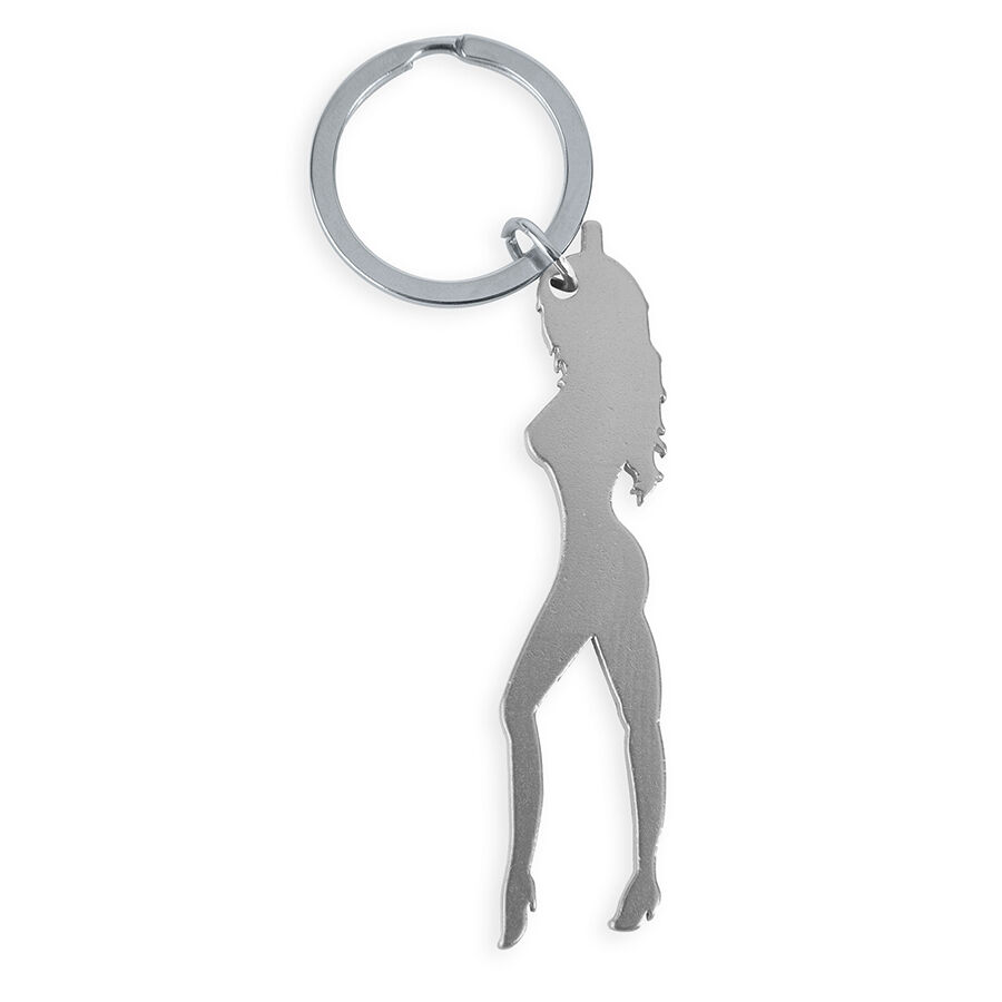 DIABLO PICANTE – KEYRING WITH FEMALE SILHOUETTE IN SILVER COLOR WITH BEER OPENER