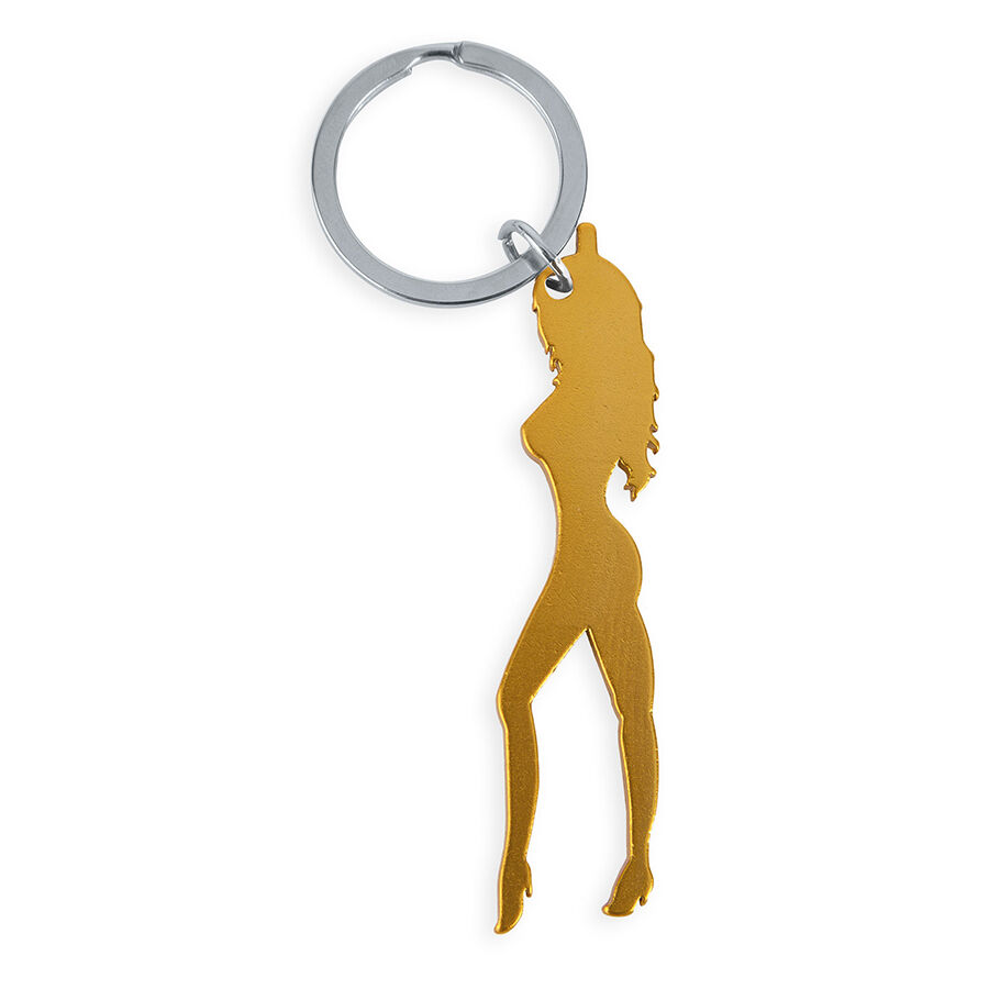 DIABLO PICANTE – KEYRING WITH FEMALE SILHOUETTE IN GOLD COLOR WITH BEER OPENER
