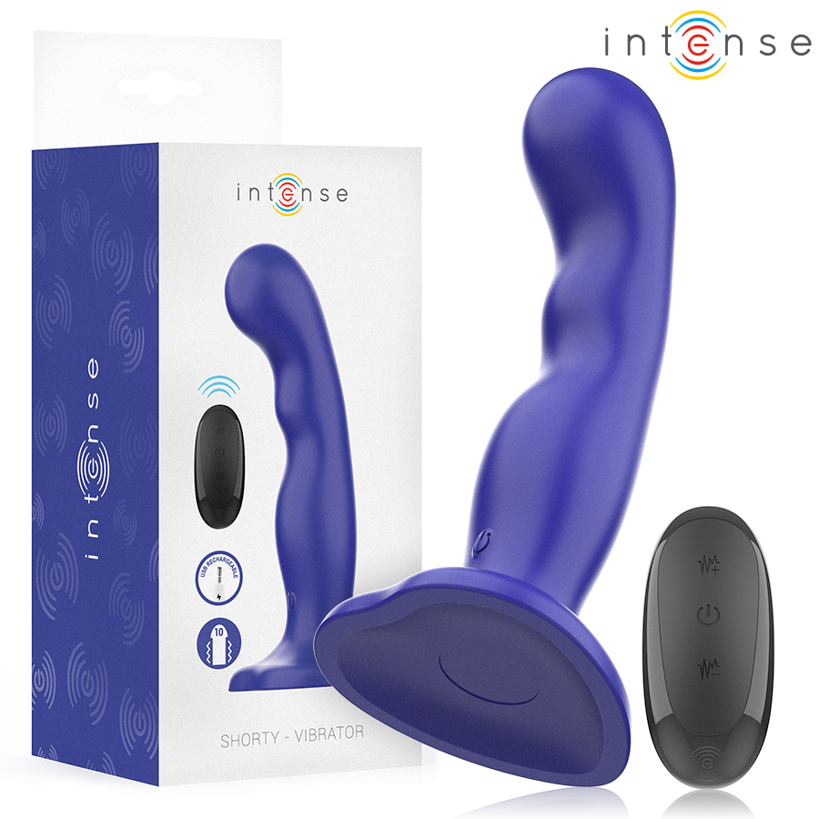INTENSE – SHORTY VIBRATOR WITH SUCTION CUP BLUE REMOTE CONTROL