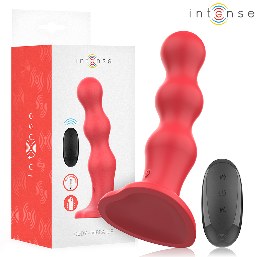 INTENSE – CODY VIBRATOR WITH SUCTION CUP RED REMOTE CONTROL