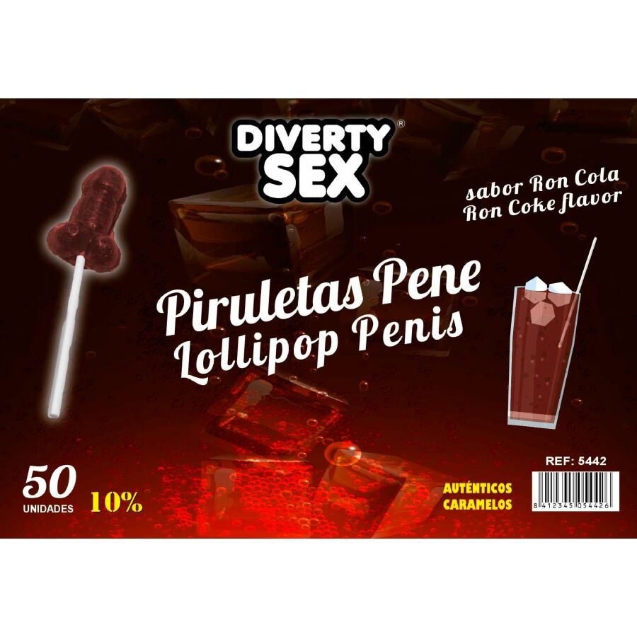 DIABLO GOLOSO – 50 PENIS LOLLIPOPS RON COLA FLAVOR 10% ALCOHOL