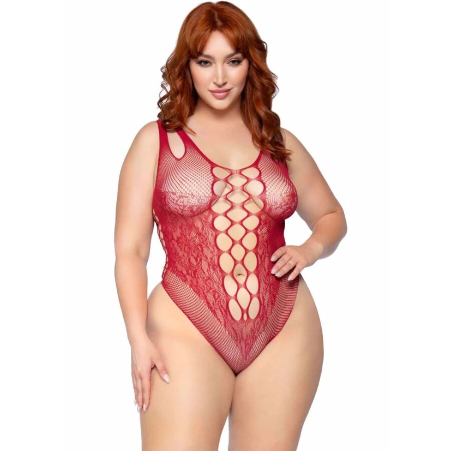 LEG AVENUE - 81641X SEAMLESS BODYSUIT BURGUNDY SIZE 1X/2X