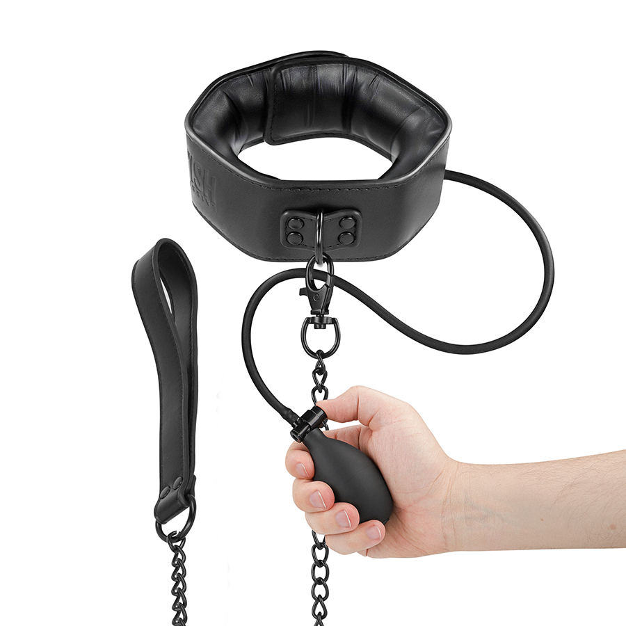 FETISH SUBMISSIVE BONDAGE – INFLATABLE STRANGLING COLLAR WITH CHAIN